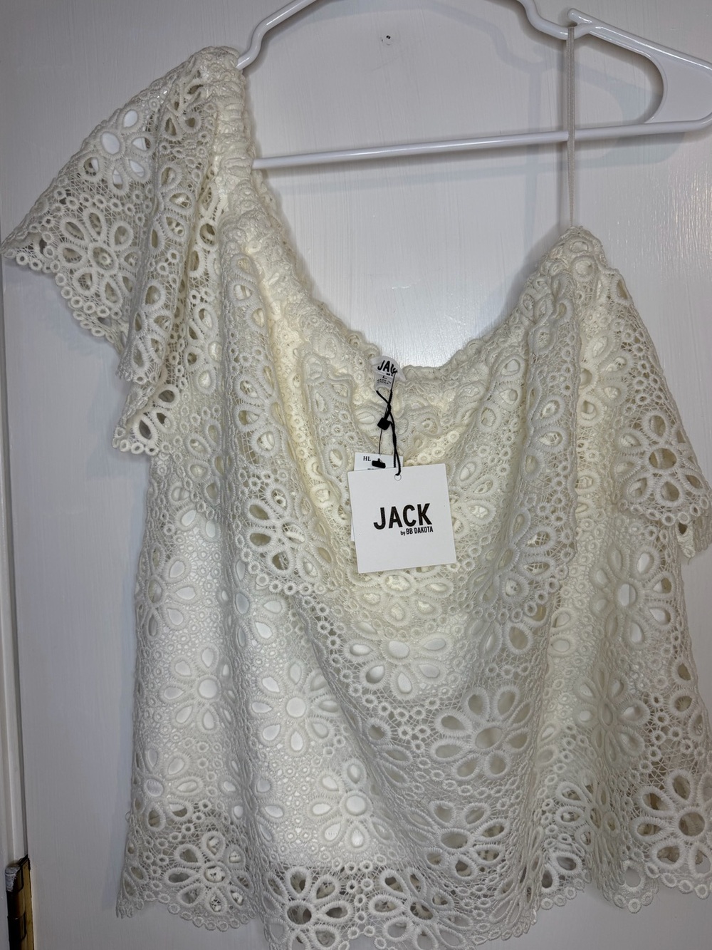 NWT Off-White Crochet Lace Off-Shoulder Top, Sz L Jack by BB Dakota